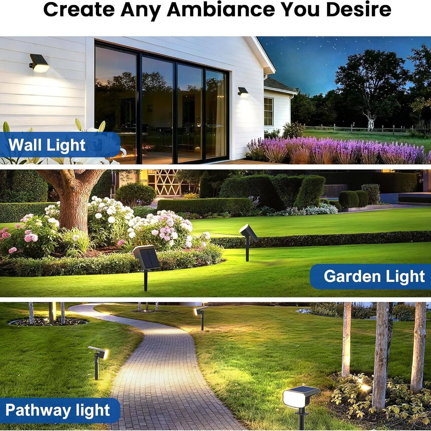 Solar Spotlight with Dual Brightness Modes and Auto Sensor, 4 Pack