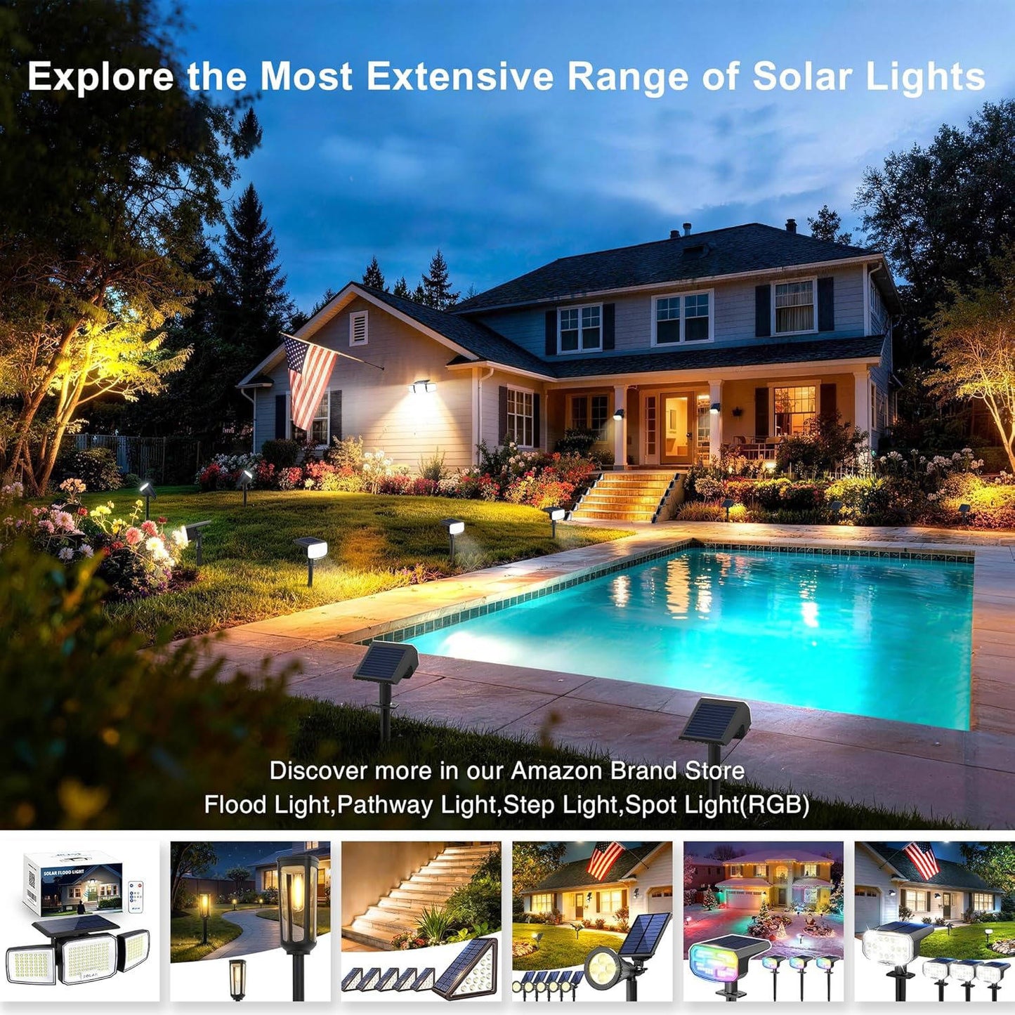 Solar Spotlight with Dual Brightness Modes and Auto Sensor, 4 Pack
