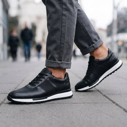 Low Top Leather Casual Shoes with Bendable Rubber Sole and Plain Lace Up Style