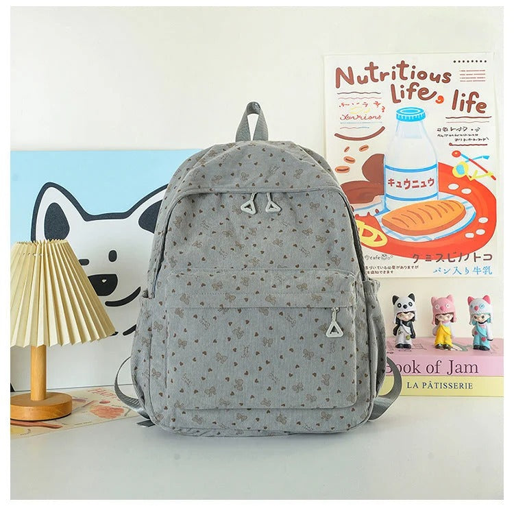 Heart Print Backpack with Multiple Storage Pockets and Adjustable Straps