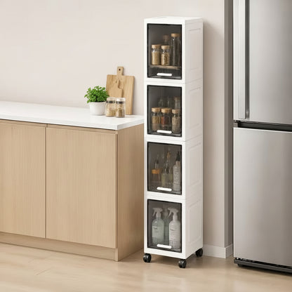 Rolling Narrow Storage Cabinet with Clear Doors for Bathroom and Closet