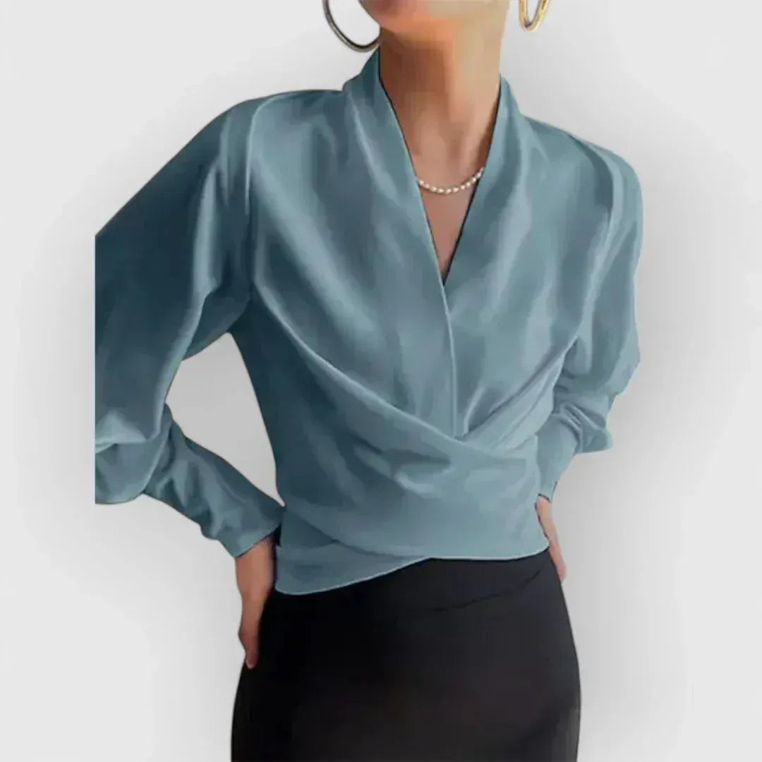 Women's V Neck Surplice Top with Waist Tie Closure, Available in Several Colours