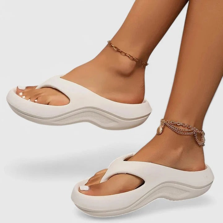 Open Toe Slip On Sandals with Moulded Arch Footbed and Wide Strap Design