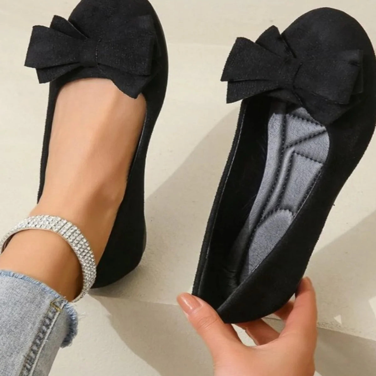 Cushioned Insole Ballet Flats with Bow Detail for Women, Slip On Style