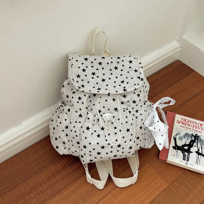 Drawstring Backpack with Star Pattern and Multiple Storage Pockets, Adjustable Straps