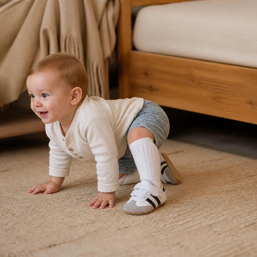 Flexible Sole Baby Sneakers with Hook Loop Fastening for New Walkers