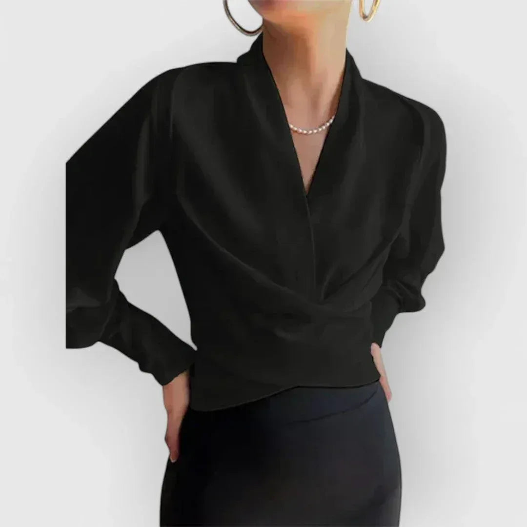 Women's V Neck Surplice Top with Waist Tie Closure, Available in Several Colours