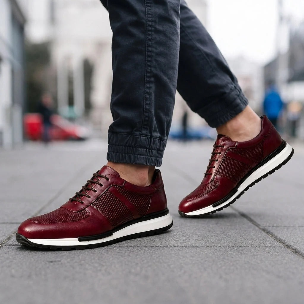 Low Top Leather Casual Shoes with Bendable Rubber Sole and Plain Lace Up Style