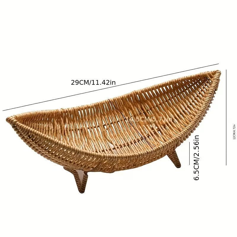 Crescent Shaped Rattan Storage Basket for Bathroom and Living Room