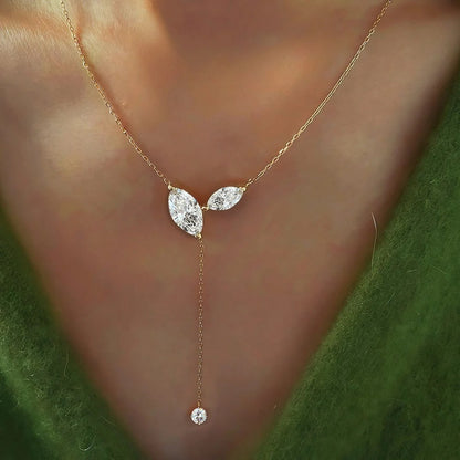 Sterling Silver Y Drop Necklace with Marquise Cut Moissanite Stones, D Color VVS1 Grade