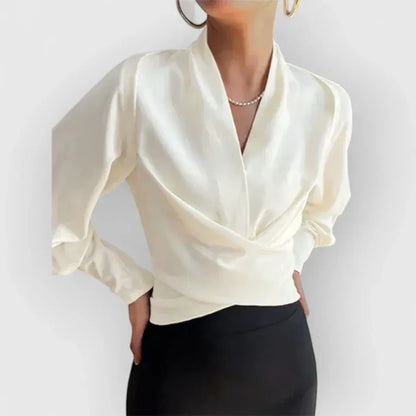 Women's V Neck Surplice Top with Waist Tie Closure, Available in Several Colours