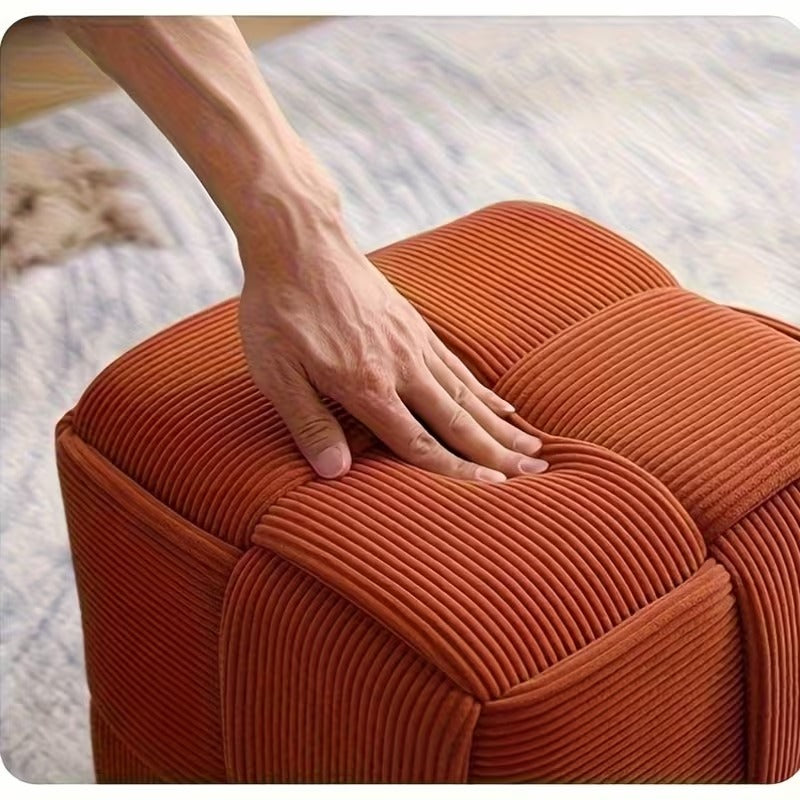Square Faux Fur Woven Ottoman Footrest for Sofa and Shoe Bench Use