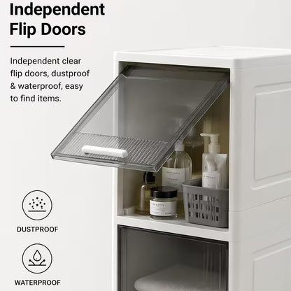 Rolling Narrow Storage Cabinet with Clear Doors for Bathroom and Closet