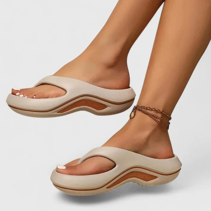 Open Toe Slip On Sandals with Moulded Arch Footbed and Wide Strap Design