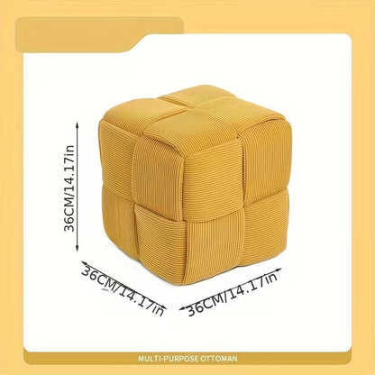 Square Faux Fur Woven Ottoman Footrest for Sofa and Shoe Bench Use