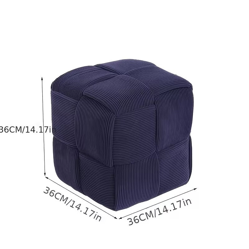 Square Faux Fur Woven Ottoman Footrest for Sofa and Shoe Bench Use