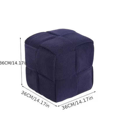 Square Faux Fur Woven Ottoman Footrest for Sofa and Shoe Bench Use