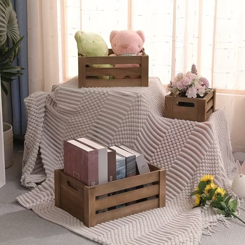 Stackable Farmhouse Wooden Crate Set for Home Storage and Décor