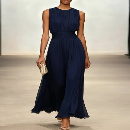 Women's Long Formal Gown with Gathered Bodice and Accordion Skirt for Weddings