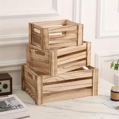 Stackable Farmhouse Wooden Crate Set for Home Storage and Décor