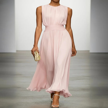 Women's Long Formal Gown with Gathered Bodice and Accordion Skirt for Weddings
