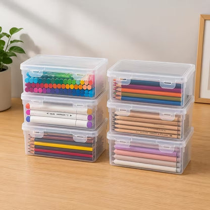 Stackable Clear Storage Bins with Lids, 10 Piece Set for Office and Craft Organization