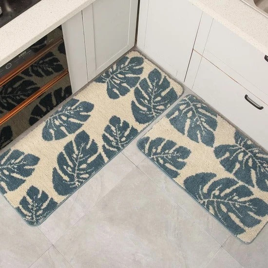 Leaf Pattern Plush Runner Mat for Hallways and Entryways
