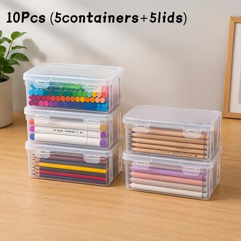 Stackable Clear Storage Bins with Lids, 10 Piece Set for Office and Craft Organization