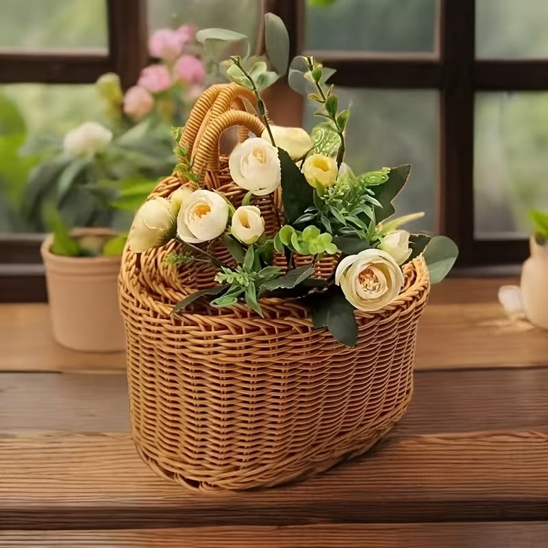 Woven Kitchen Storage Basket with Handle for Display and Organization