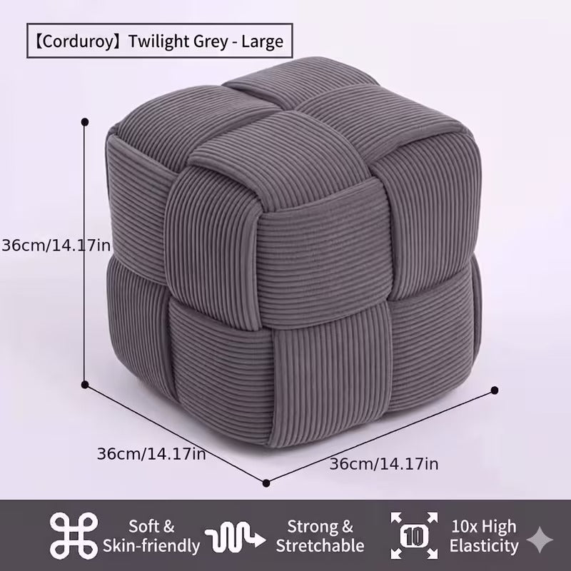 Square Faux Fur Woven Ottoman Footrest for Sofa and Shoe Bench Use