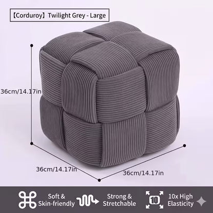Square Faux Fur Woven Ottoman Footrest for Sofa and Shoe Bench Use