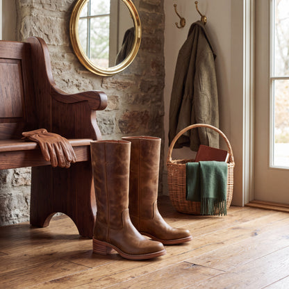 Womens Mid Calf Boots with Block Heel and Closed Toe, Structured Upper