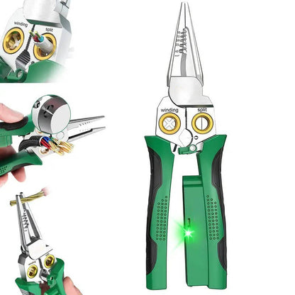 Multifunctional Wire Stripper with Voltage Tester and LED Alarm, Cable Cutter and Crimper