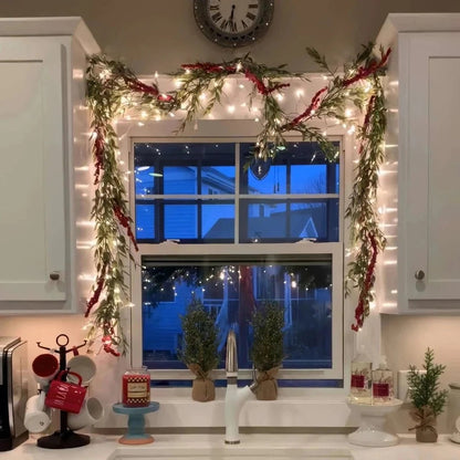 Lighted Ornament Garland with Warm Glow and Reflective Ornaments, Flexible Wire Design