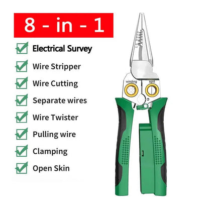 Multifunctional Wire Stripper with Voltage Tester and LED Alarm, Cable Cutter and Crimper