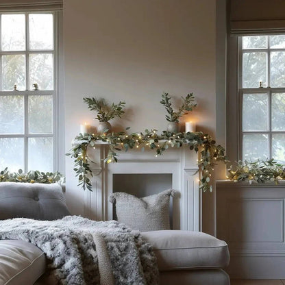 Artificial Olive Garland with Warm White LED Lights and Bendable Wire