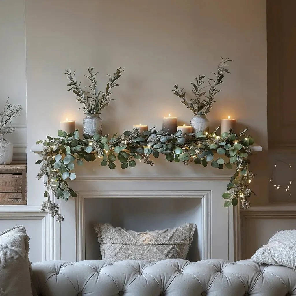 Artificial Olive Garland with Warm White LED Lights and Bendable Wire
