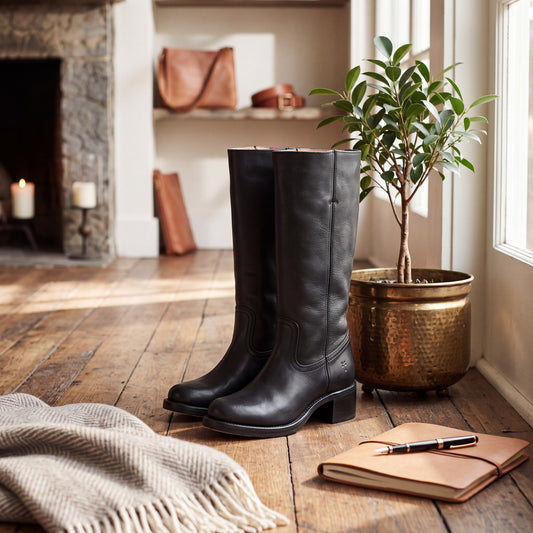 Womens Mid Calf Boots with Block Heel and Closed Toe, Structured Upper
