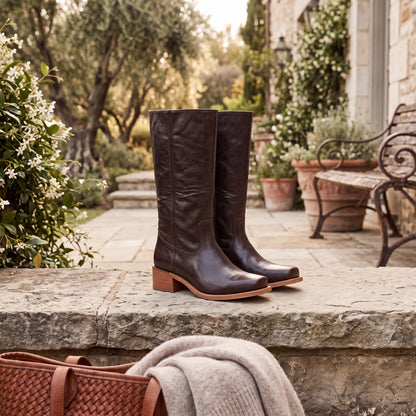 Womens Mid Calf Boots with Block Heel and Closed Toe, Structured Upper
