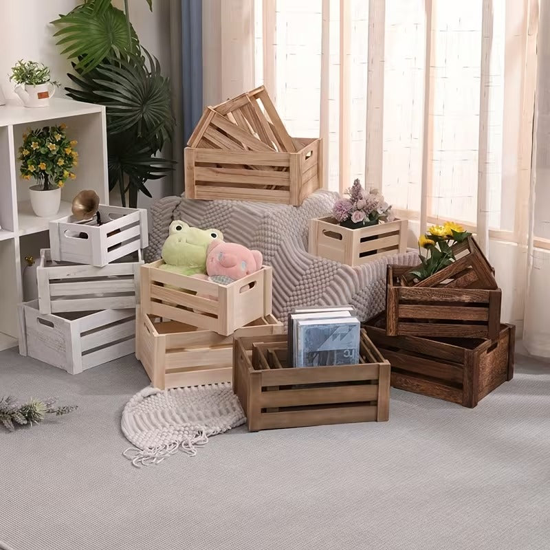 Stackable Farmhouse Wooden Crate Set for Home Storage and Décor