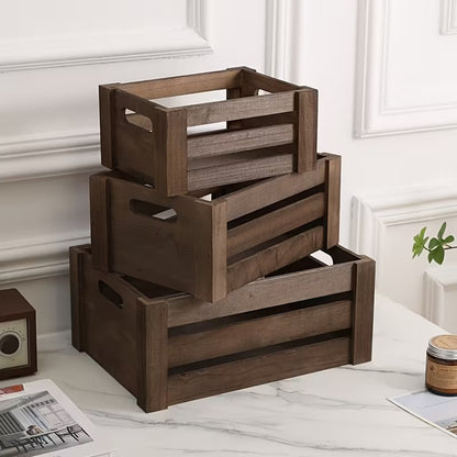 Stackable Farmhouse Wooden Crate Set for Home Storage and Décor