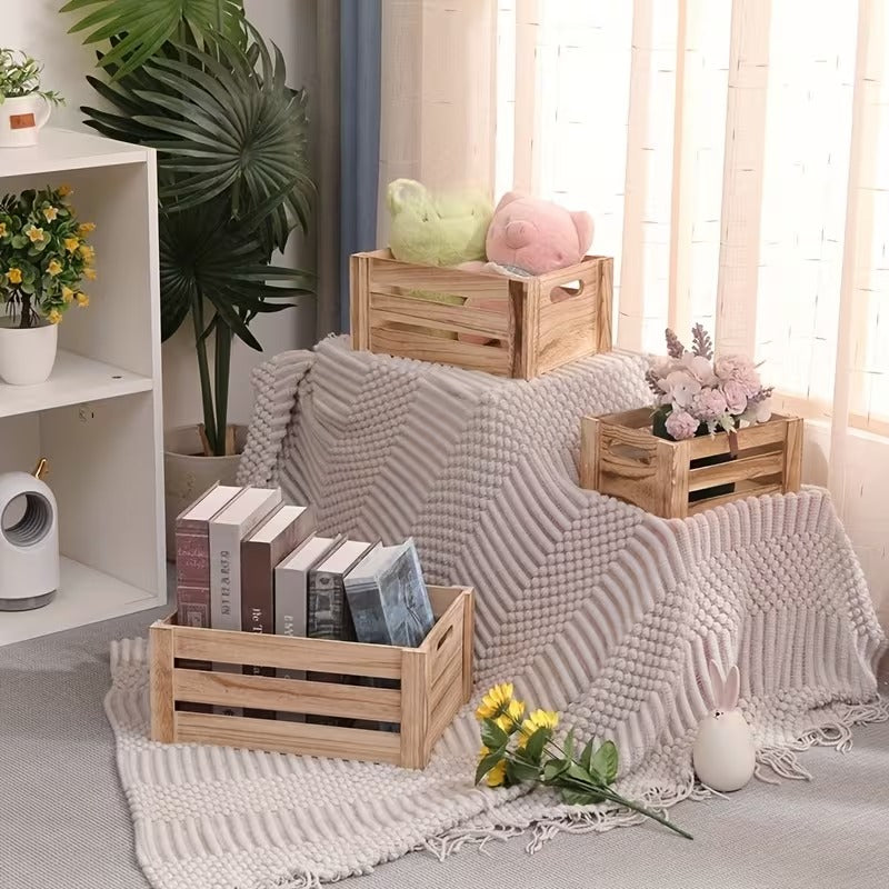Stackable Farmhouse Wooden Crate Set for Home Storage and Décor