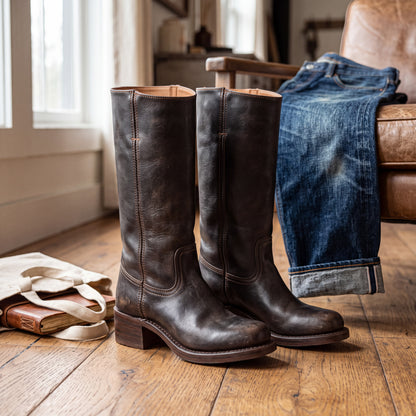 Womens Mid Calf Boots with Block Heel and Closed Toe, Structured Upper