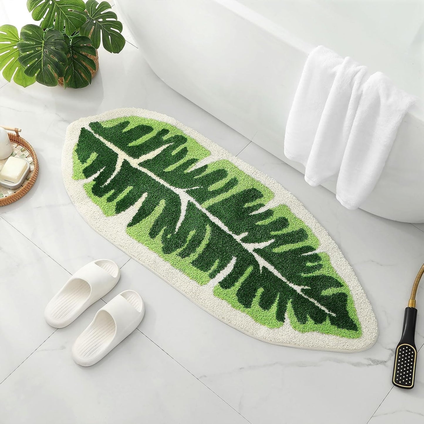 Soft Leaf Pattern Floor Mat with Non Slip Backing and Machine Washable Care