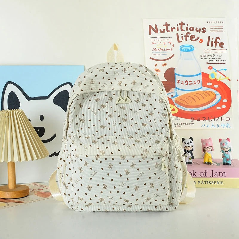 Heart Print Backpack with Multiple Storage Pockets and Adjustable Straps