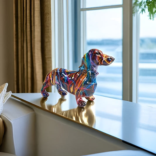 Hand Painted Dachshund Figurine with Multi Color Design