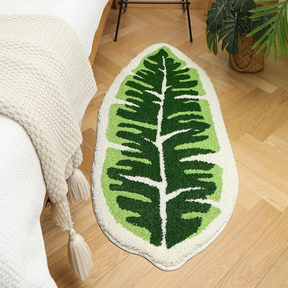 Soft Leaf Pattern Floor Mat with Non Slip Backing and Machine Washable Care