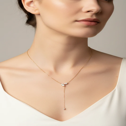 Sterling Silver Y Drop Necklace with Marquise Cut Moissanite Stones, D Color VVS1 Grade