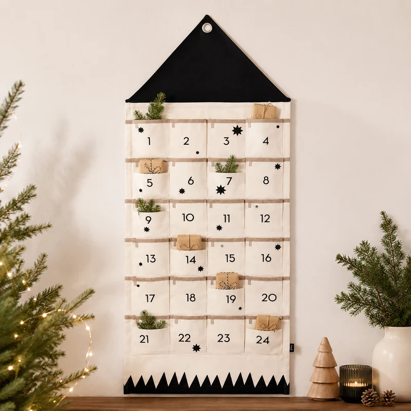 Cloth Christmas Countdown Calendar, 24 Fillable Pouches with Hanging Tab