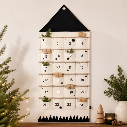 Cloth Christmas Countdown Calendar, 24 Fillable Pouches with Hanging Tab